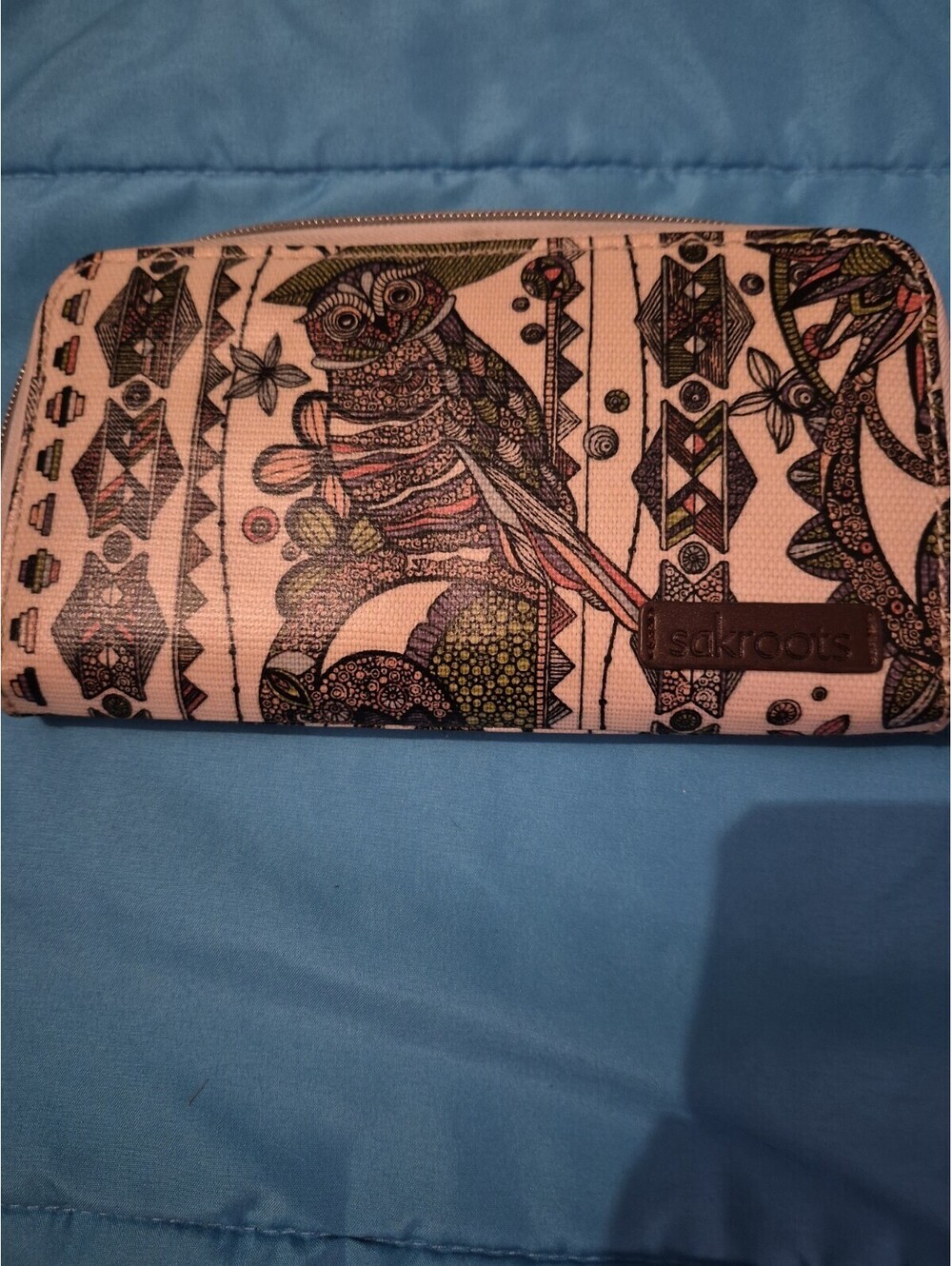 Sakroots Wallet Owl Design Boho Multicolored Clutch Zip Around